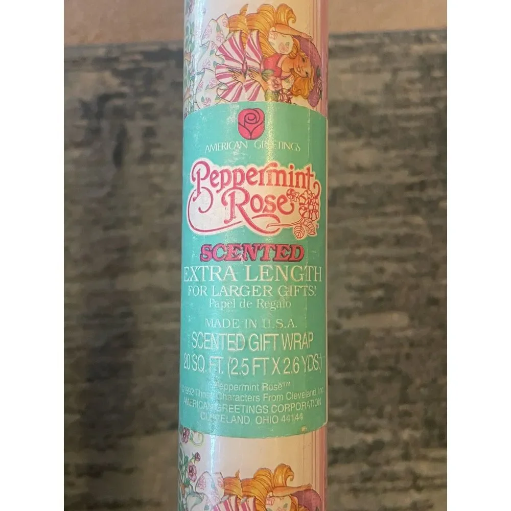 Vtg Peppermint Rose Scented Gift Wrap Roll 20 Sq. Ft. Extra Long Wrapping‎ Paper